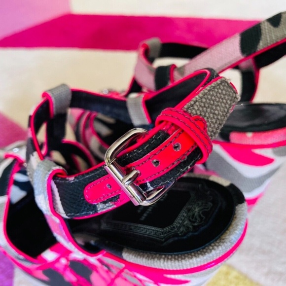 RARE 2011 Dior Anselm Reyle Camouflage Camo Neon Pink Platform Wedge Sandals 36 - Picture 8 of 10